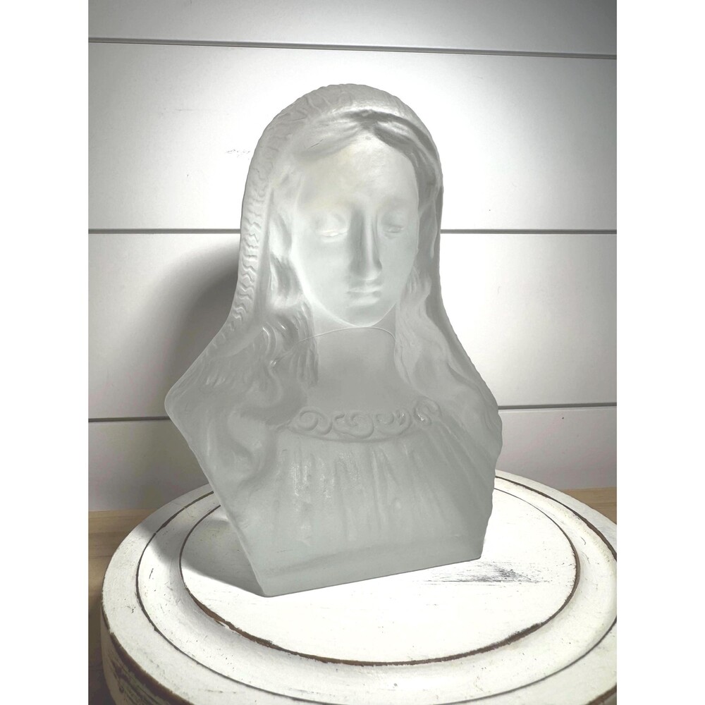 VTG Clear Satin Glass Viking Madonna Mother Mary with Sticker